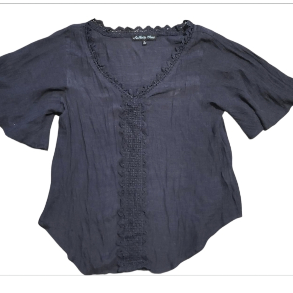 ASHLEY BLUE Boho Top Short Angel Sleeves XL